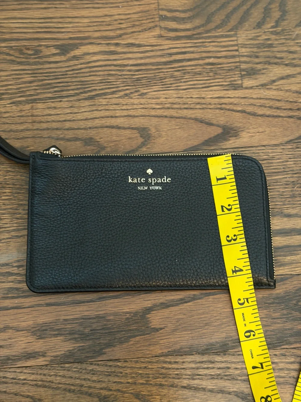 Kate Spade NY Black Pebbled Leather Zip Wristlet Wallet Clutch Large